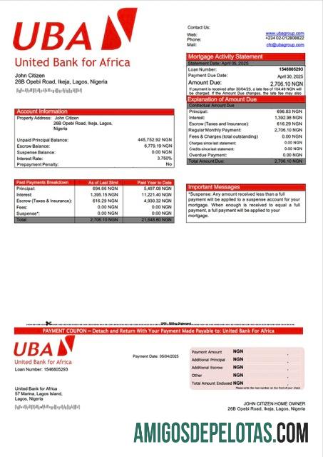 realista Modelo Word e PDF de declaração de hipoteca do Nigeria United Bank For Africa